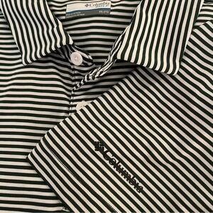 Columbia Golf Mens 2XL Polo Shirt Green White Striped Short Sleeve Performance